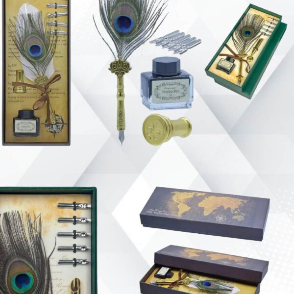 TL-1277- PEACOCK FEATHER PEN SET