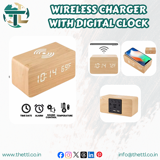 XG-T45 Wooden LED Digital Alarm clock with wireless charger